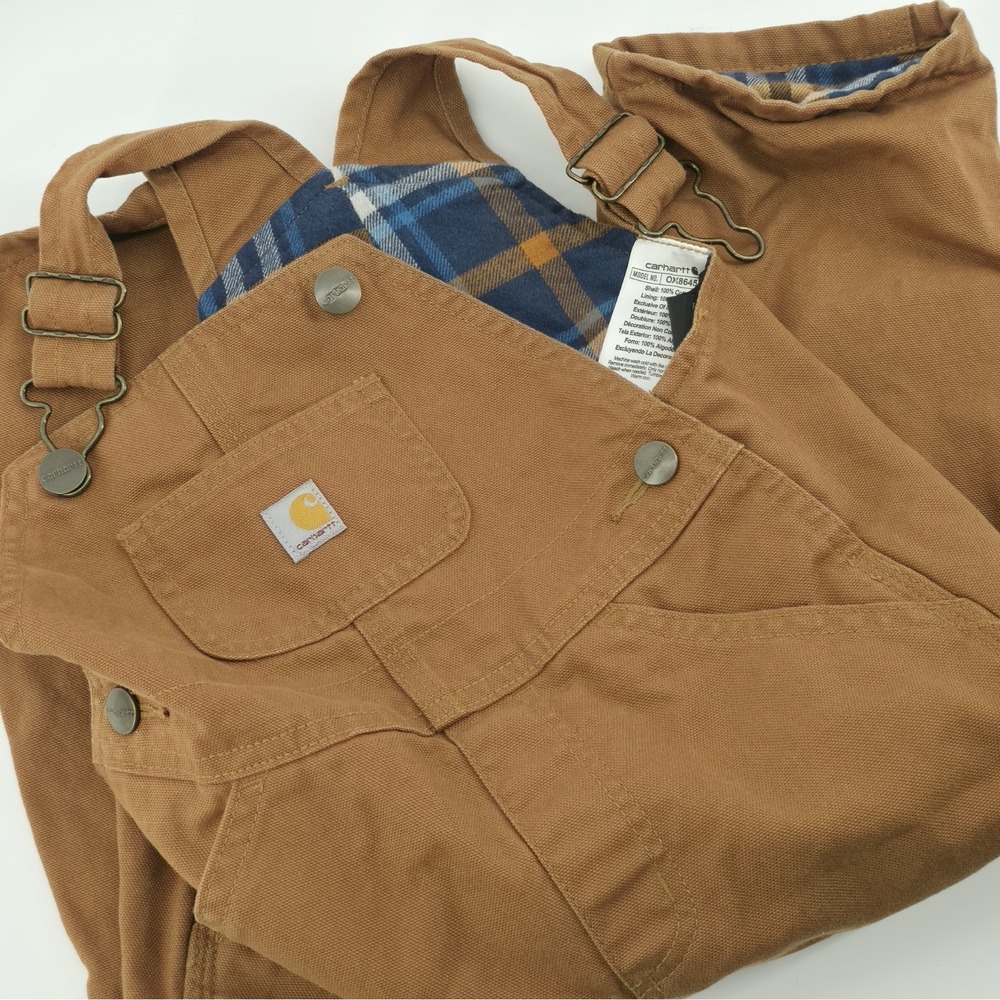 Carhartt Overalls Lined Brown Double Knee Canvas Bibs Workwear Toddler Size 2T - Picture 4 of 7